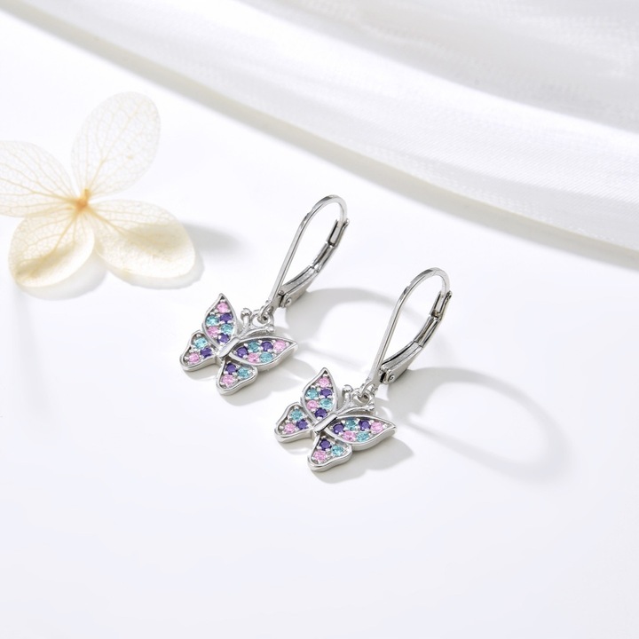 KOLCZYKI WISZĄCE MOTYLKI SREBRNE DLA DZIEWCZYNKI DZIECI NA KOMUNIA SREBRO