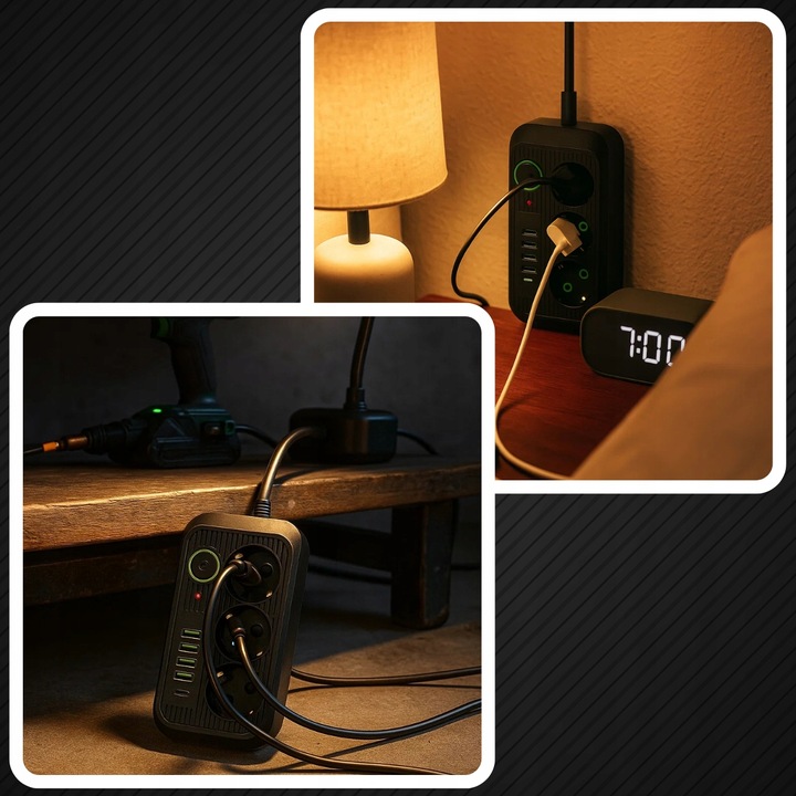 PRZEDŁUŻACZ LISTWA ZASILAJĄCA 1.8M 3 GNIAZDA 230V + 5X USB USB-C ŁADOWARKA