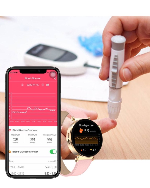 SMARTWATCH ZEGAREK DAMSKI POMIAR CUKRU GLUKOZA EKG HRV CIŚNIENIE MENU PL