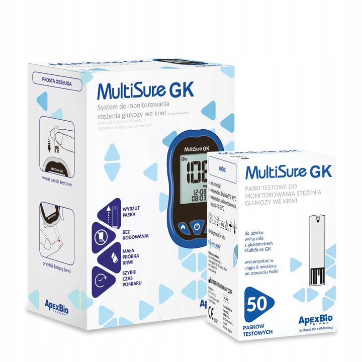 Ketometr Glukometr 2w1 Multisure GK pomiar glukozy ketonów + paski glukoza
