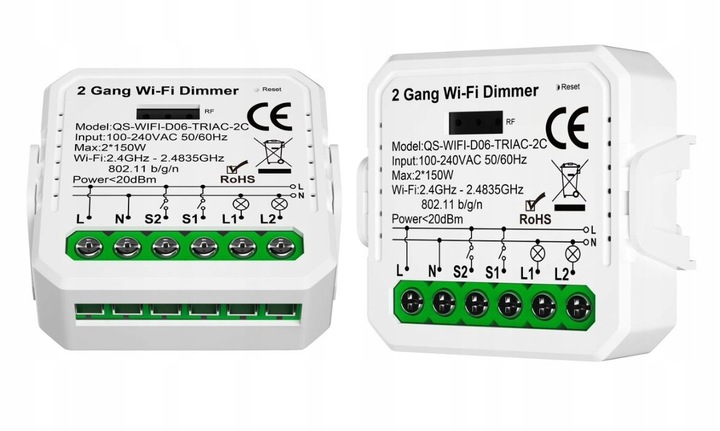 Mini Ściemniacz Wifi 2 kanały sterownik oświetlenia dopuszkowy TUYA