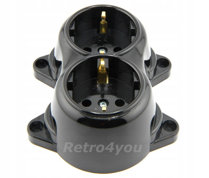 Gniazdko Gniazdo natynkowe podwojne czarne retro PRL loft