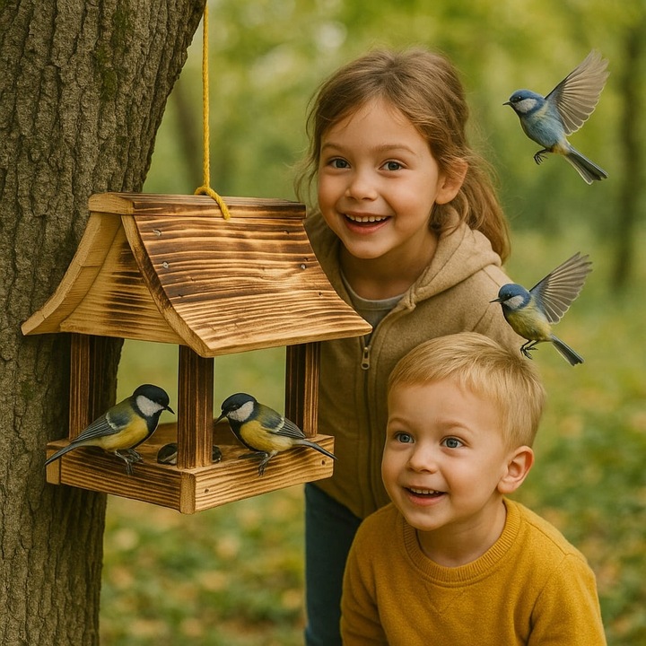 Karmnik dla ptaków + ziarno pokarm duży drewniany budka solidny XXL