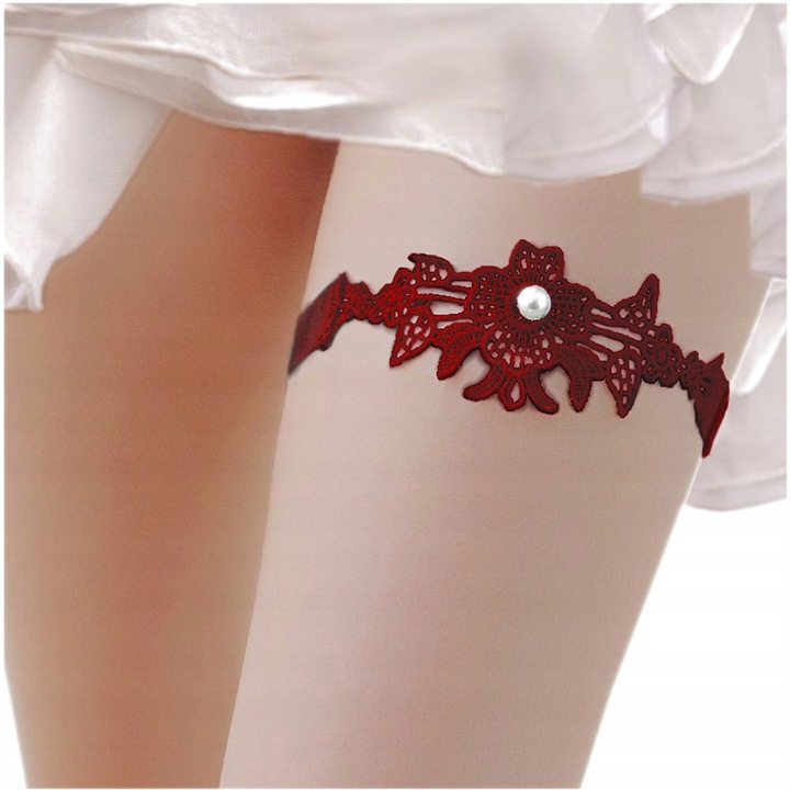 PODWIĄZKA czerwona STUDNIÓWKA z PEREŁKĄ czerwień MODNY ODCIEŃ BURGUND bordo