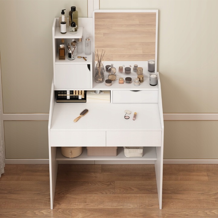 TOALETKA Z LUSTREM BIAŁA DO MAKIJAŻU GLAMOUR Z SZUFLADAMI STYL