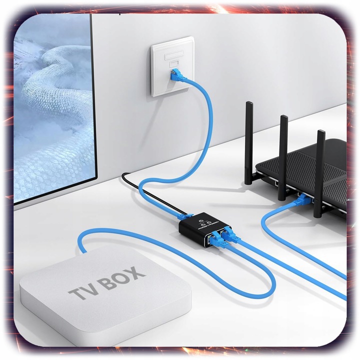 SPLITTER LAN 1x2 SWITCH ROZDZIELACZ ADAPTER 2xRJ45 ETHERNET 1000Mbps 1GB