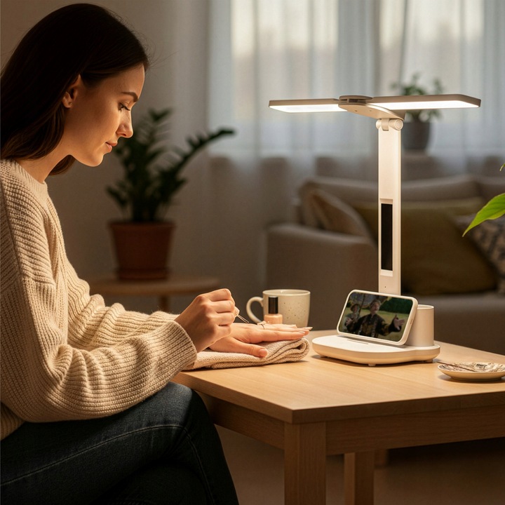 LAMPKA NA BIURKO LED PODWÓJNA BIURKOWA ZEGAR ORGANIZER TEMPERATURA