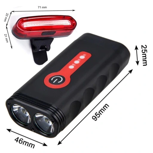 LAMPKA ROWEROWA LED PRZÓD 1600 LUMENÓW MOCNA + TYŁ