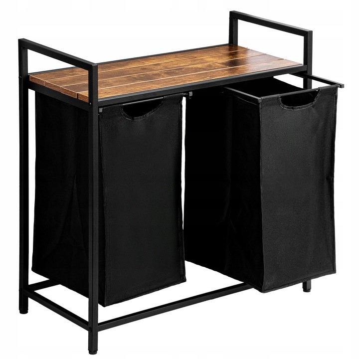 KOSZ na pranie bieliznę METALOWY LOFTOWY z półką PODWÓJNY pojemnik 80L