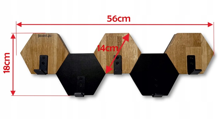 Wieszak ścienny do przedpokoju na ubrania na sciane drewniany Hexagon