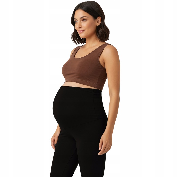 Legginsy damskie długie ciążowe wysoki stan bawełna wygodne czarne XL