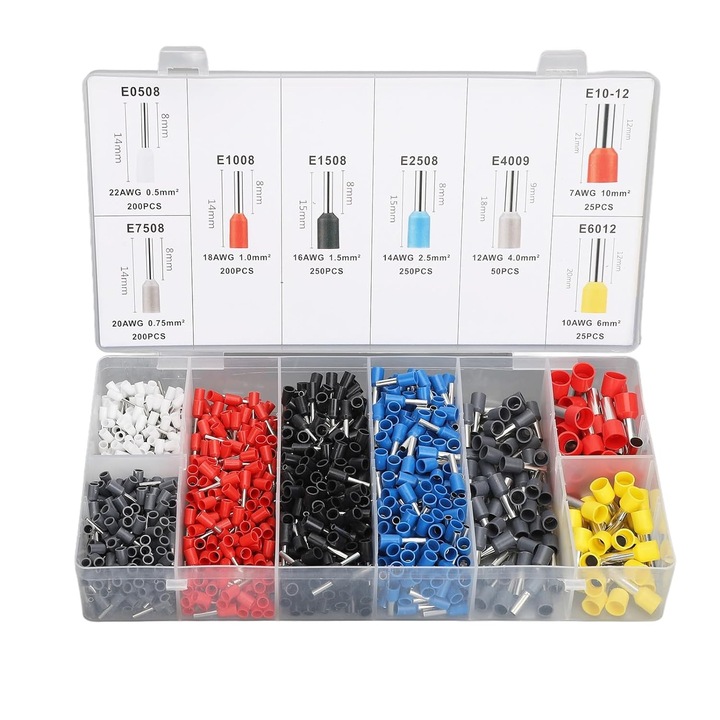 PRASKA ZACISKARKA DO KONEKTORÓW KOŃCÓWEK KABLI PRZEWODÓW + 1200 SZT