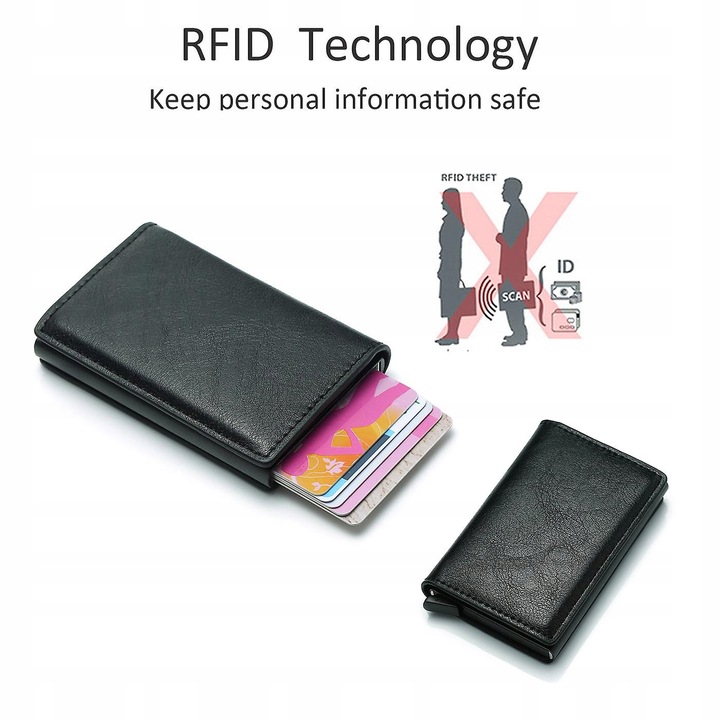 PORTFEL ETUI NA KARTY KREDYTOWE RFID PRZYCISK DO WYSUWANIA KART