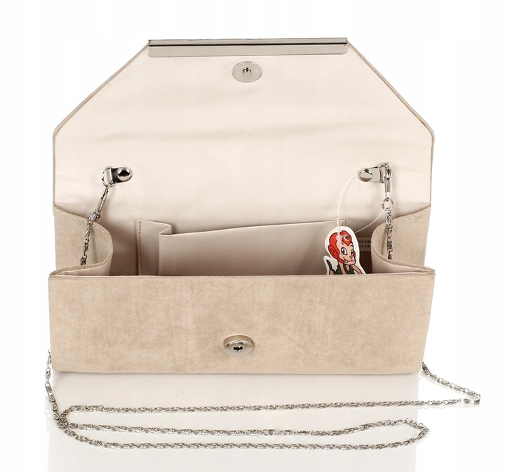 Efektowna Zamszowa Beżowa kopertówka na łańcuszku