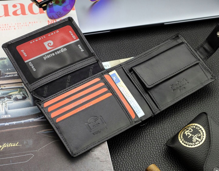 Portfel Męski Pierre Cardin Skórzany Czarny Poziomy Certyfikat Q2
