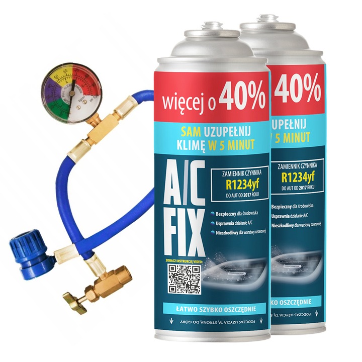 A/C FIX 2x GAZ DO NABIJANIA KLIMATYZACJI AUT R1234YF CZYNNIK + PRZEWÓD