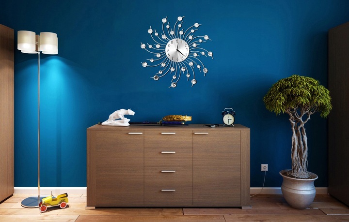 ZEGAR ŚCIENNY Z KRYSZTAŁKAMI SŁOŃCE KRYSZTAŁKI GLAMOUR STYLOWY DUŻY 50