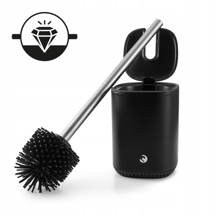 SZCZOTKA DO WC SILIKONOWA CZARNA TOALETOWA STAL NIERDZEWNA METALOWY STOJAK