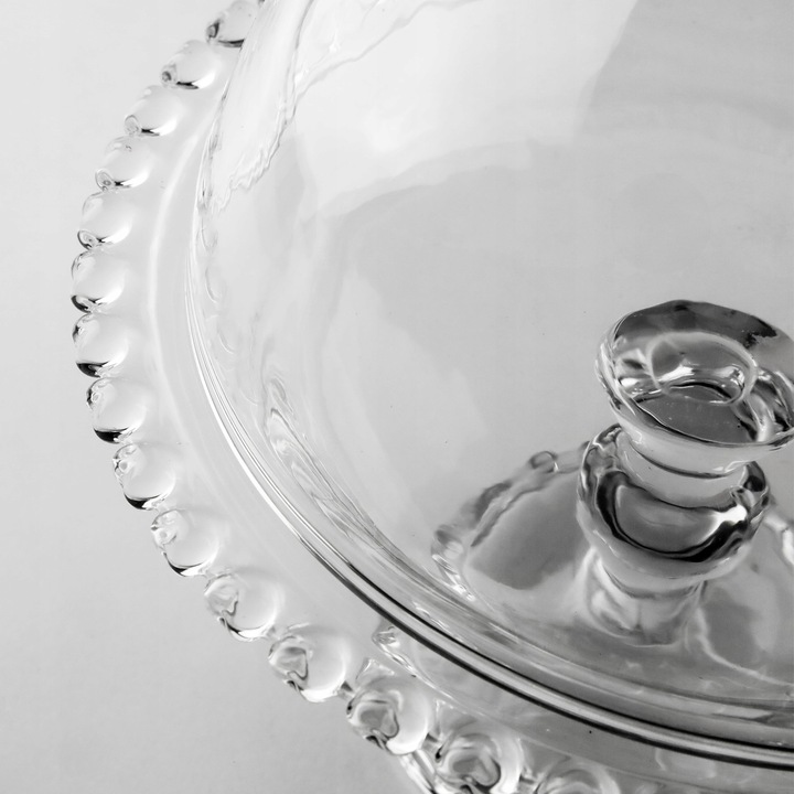 PATERA SZKLANA Z KLOSZEM I NÓŻKĄ 19,5CM NA CIASTO DESER SERY DO SERWOWANIA