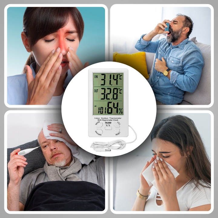 STACJA POGODOWA TERMOMETR ZEWNĘTRZNY HIGROMETR LCD ZEGAR Z SONDĄ