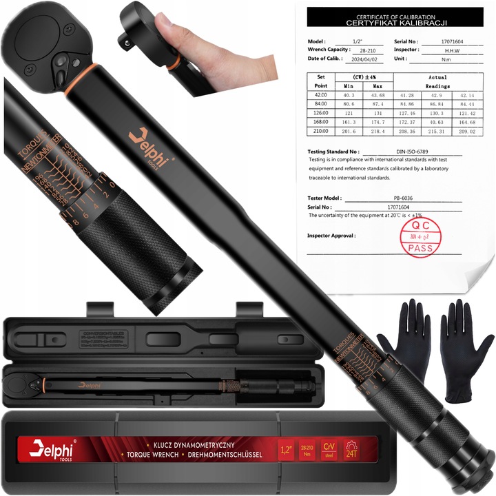 KLUCZ DYNAMOMETRYCZNY 1/2 28-210Nm CrMO & CrV do KÓŁ CERTYFIKAT