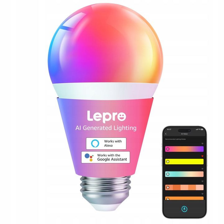 Smart Żarówka LED RGB E27 8.5W = 60W WiFi Rytm Muzyczny APP Lepro