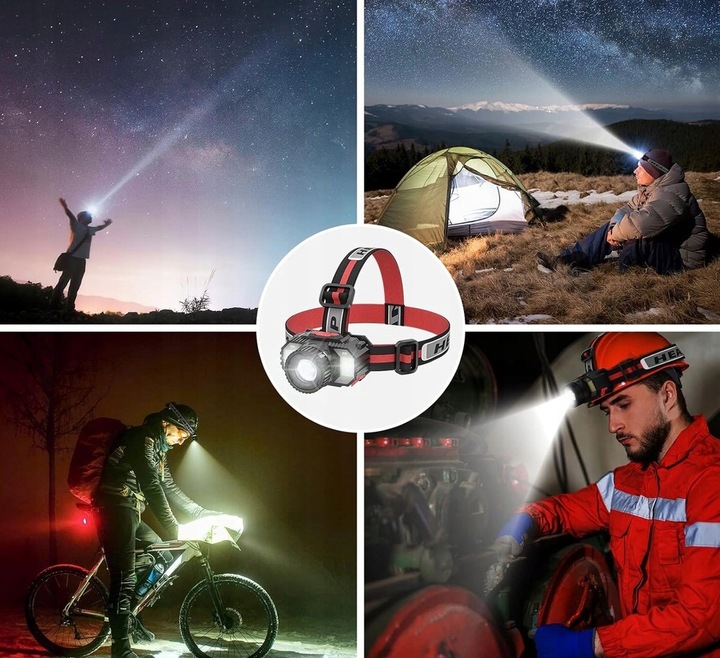 MOCNA LATARKA CZOŁOWA 1000lm 10W CZOŁÓWKA 6 TRYBÓW AKUMULATOR 500m ZOOM MOC