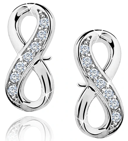 KOLCZYKI SREBRNE 925 RODOWANE NIESKOŃCZONOŚĆ, KOLCZYKI WYRKĘTKI SZTYFTY