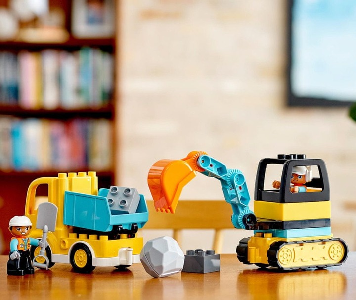 LEGO Duplo Plac Budowy Wywrotka Ciężarówka i Koparka Gąsienicowa Klocki 2+