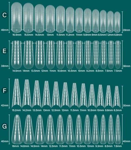 ZESTAW Formy DUAL DO AKRYLOŻELU 12 rodzajów MIGDAŁ pędzelek zaciskarka