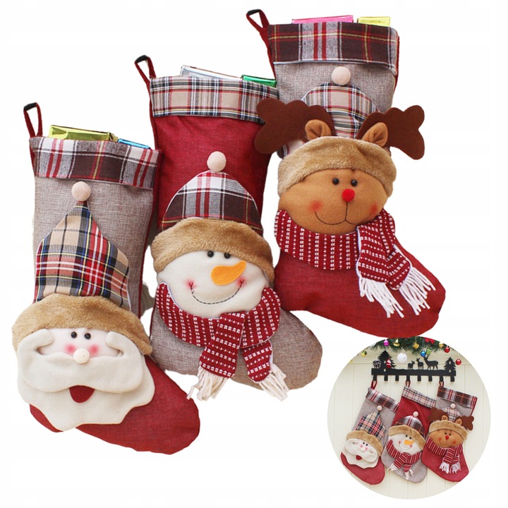 3x SKARPETY Skarpeta ŚWIĄTECZNE PREZENTY KOMINEK OZDOBNA GWIAZDOR DEKORACJA