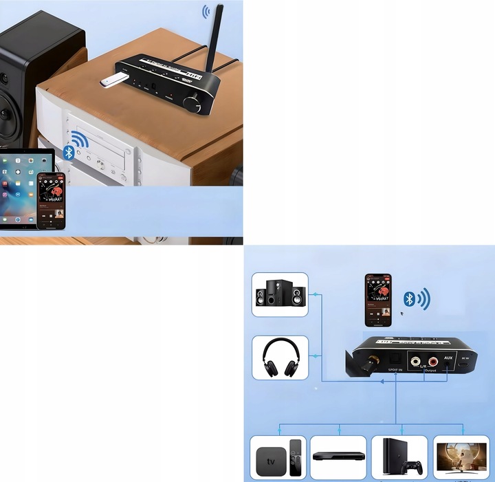 ODBIORNIK BLUETOOTH 5.0 KONWERTER AUDIO DAC TOSLINK 2x CINCH AUX BT +