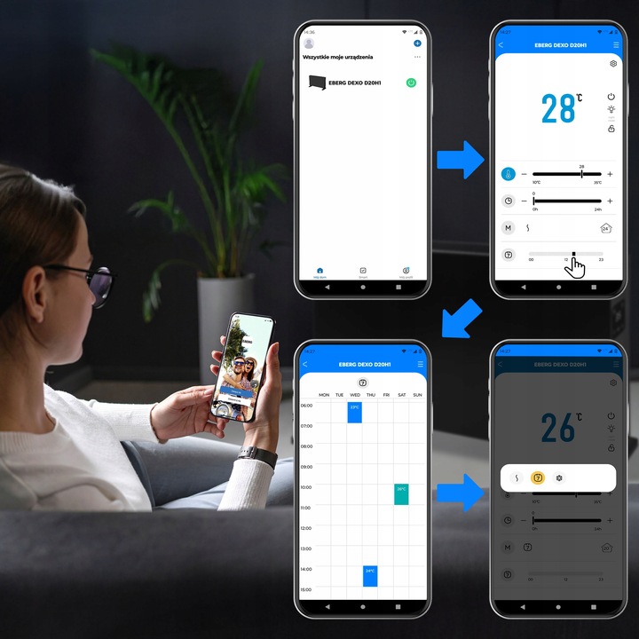 Grzejnik elektryczny konwektorowy EBERG DEXO 2000W WiFi termostat LED pilot