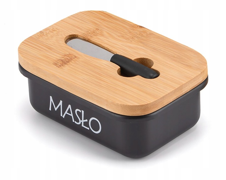 MASELNICZKA STALOWA POJEMNIK NA MASŁO Z POKRYWKĄ + NOŻYK DO SMAROWANIA