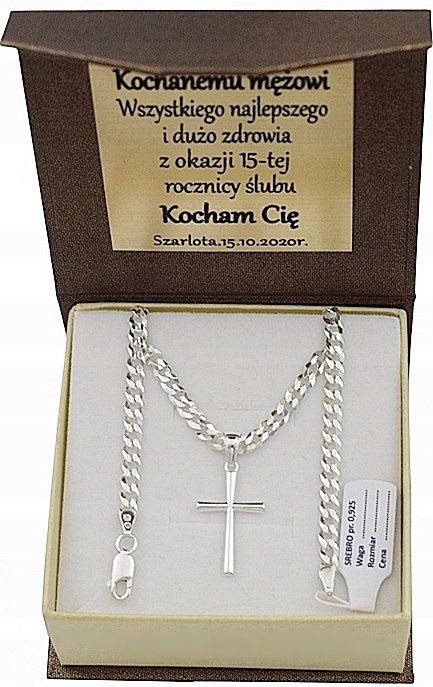 Łańcuszek Srebrny Męski Pancerka Pełny 3,80 mm z Krzyżykiem Grawer Gratis