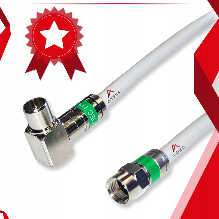 GOTOWY KABEL ANTENOWY Złącza Wtyk F - Wtyk TV KĄTOWY Długość kabla: 2m