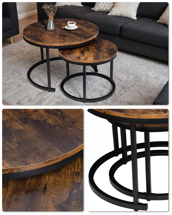 STOLIK KAWOWY RUSTYKALNY OKRĄGŁY ZESTAW STOLIKÓW KAWOWYCH ŁAWA LOFT