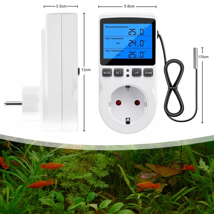 TERMOSTAT ELEKTRONICZNY REGULATOR TEMPERATURY GNIAZDO SIECI 230V max.