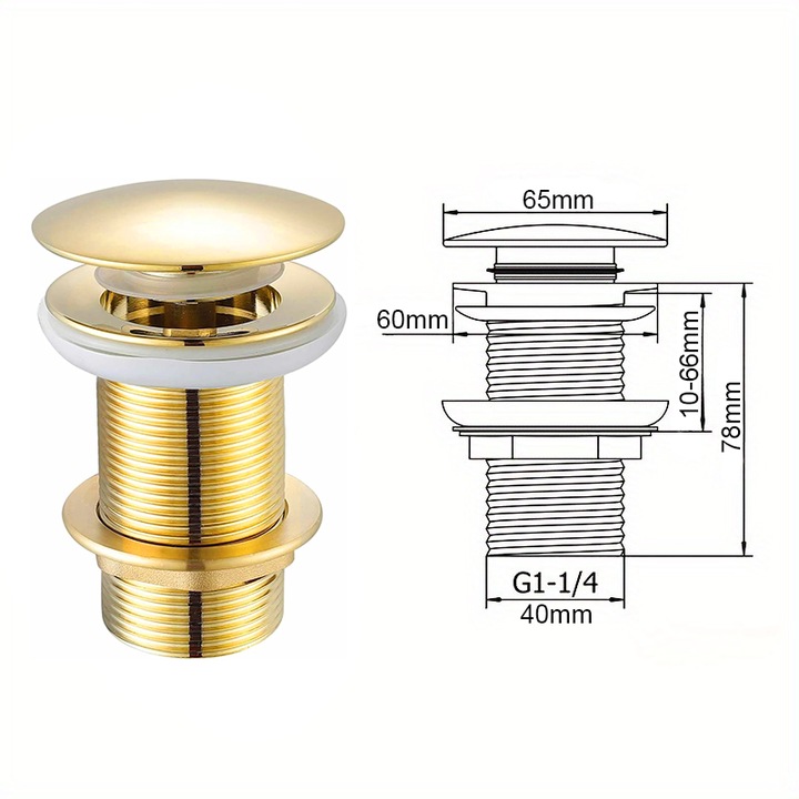 ZŁOTY KLIK KLAK KOREK AUTOMATYCZNY DO UMYWALKI BEZ PRZELEWU