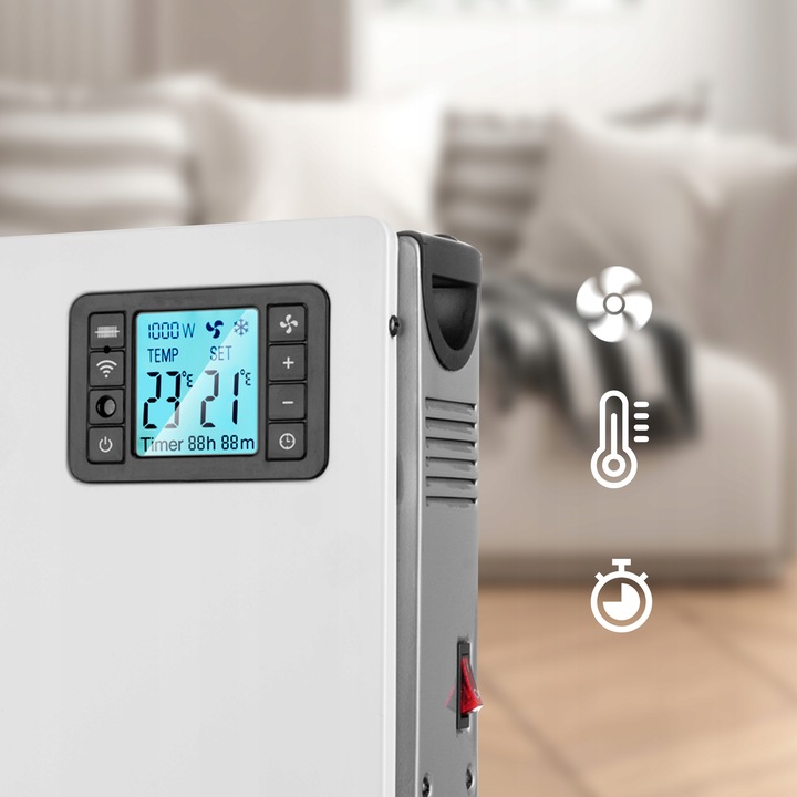 GRZEJNIK ELEKTRYCZNY KONWEKTOROWY ENERGOOSZĘDNY WI-FI 2000W PILOT TIMER LED
