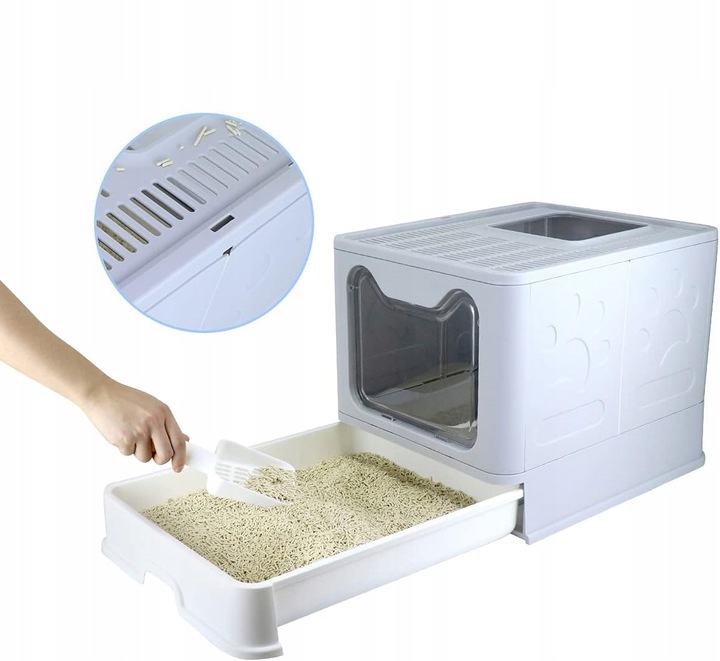 Duża kuweta kryta z szufladą + łopatka (F055)