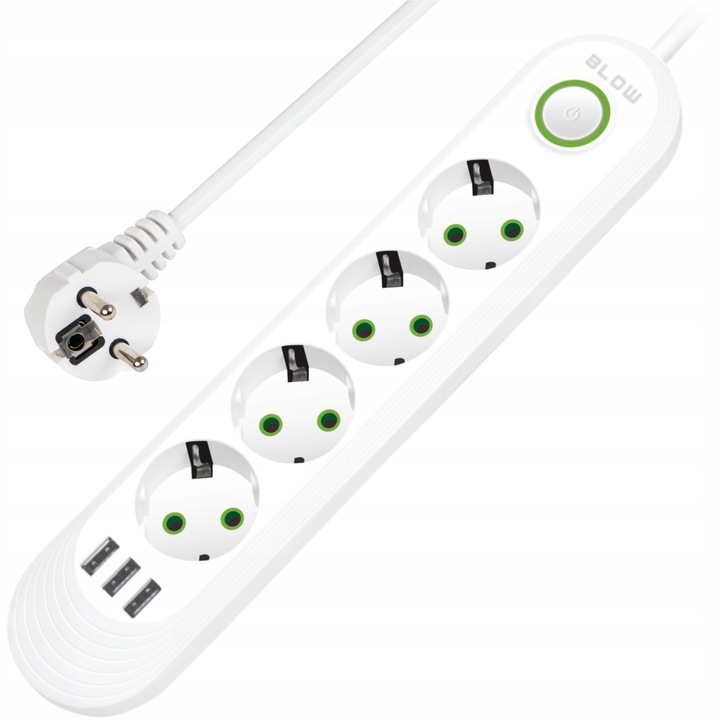 PRZEDŁUŻACZ LISTWA ZASILAJĄCA WŁĄCZNIK 3x USB 4 GNIAZDA 2m