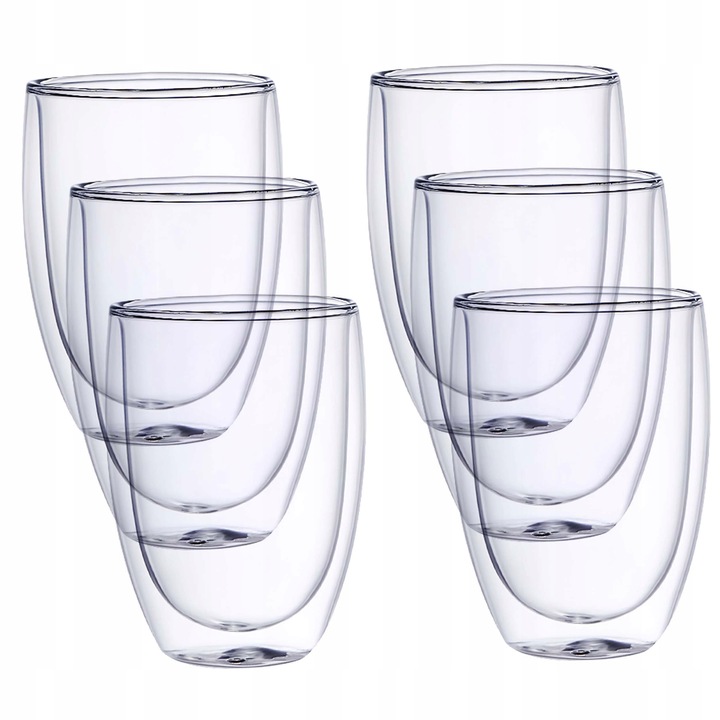 ZESTAW KOMPLET SZKLANEK TERMICZNYCH PODWÓJNE DNO DO NAPOJÓW 350 ML 6 EL