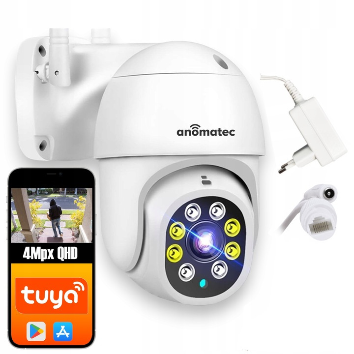 BEZPRZEWODOWA KAMERA OBROTOWA WIFI ZEWNĘTRZNA 4MPX DARMOWA APLIKACJA TUYA