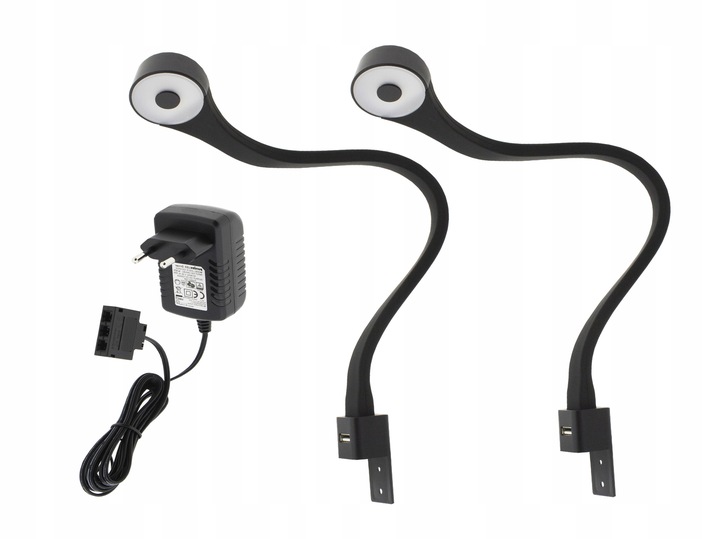 Lampa nocna LED do łóżka sypialni giętka czarna przykręcana 2x FLEXI R