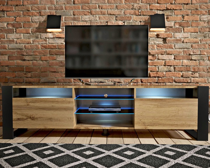 Szafka RTV pod telewizor LOFT 200 200cm loftowa dąb wotan LED