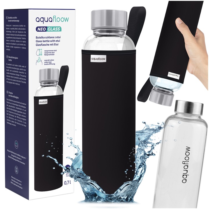 Szklana butelka AquaFloow z etui 700ml bidon szklany na wodę napoje