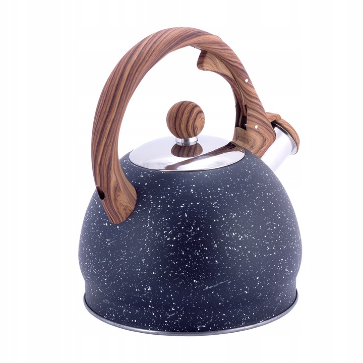 CZAJNIK NA GAZ INDUKCJA STALOWY Z GWIZDKIEM CZARNY marmurkowy 2l