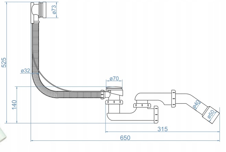 SYFON WANNOWY AUTOMATYCZNY Z POKRĘTŁEM CHROMOWANY CHROM DO WANNY