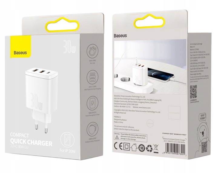 BASEUS SZYBKA ŁADOWARKA DO TELEFONU ZASILACZ USB USB-C TYP-C 30W PD QC 3.0